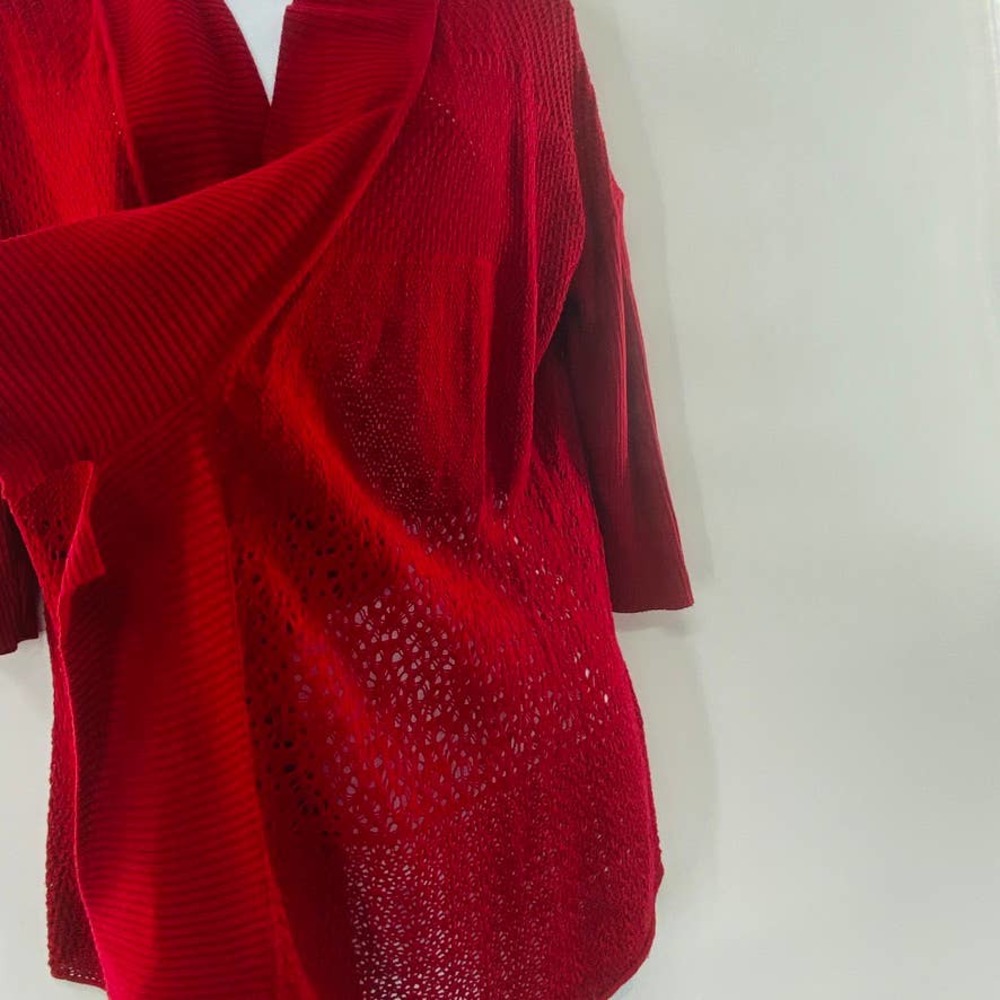 Eileen Fisher Red Silk Blend Knit Open Front Cardigan Sweater Size S - Picture 7 of 13